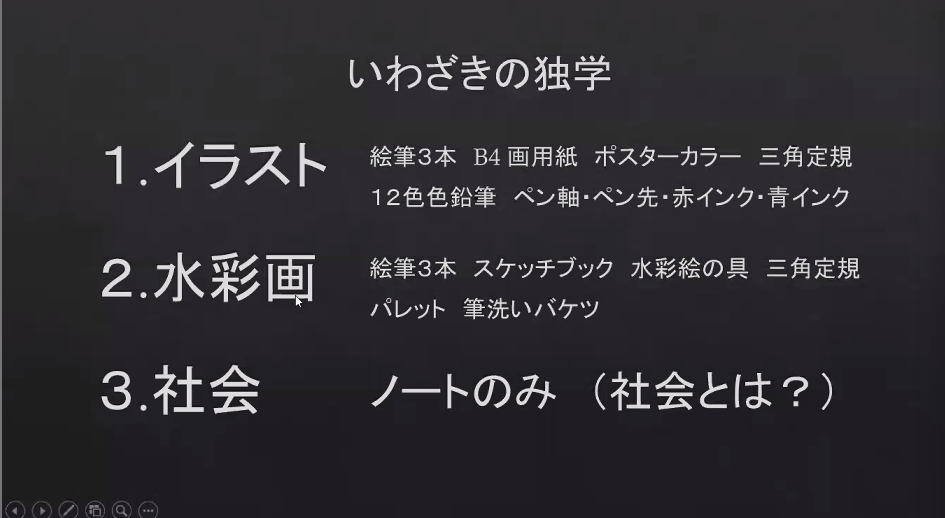 岩崎さんは独学科目として、イラスト、水彩画、社会を選んでいた。